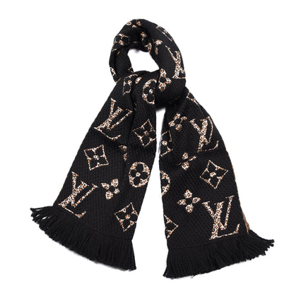 Louis Vuitton Wool Silk Monogram Giant Jungle Logomania Shine Scarf Black 1 of 3