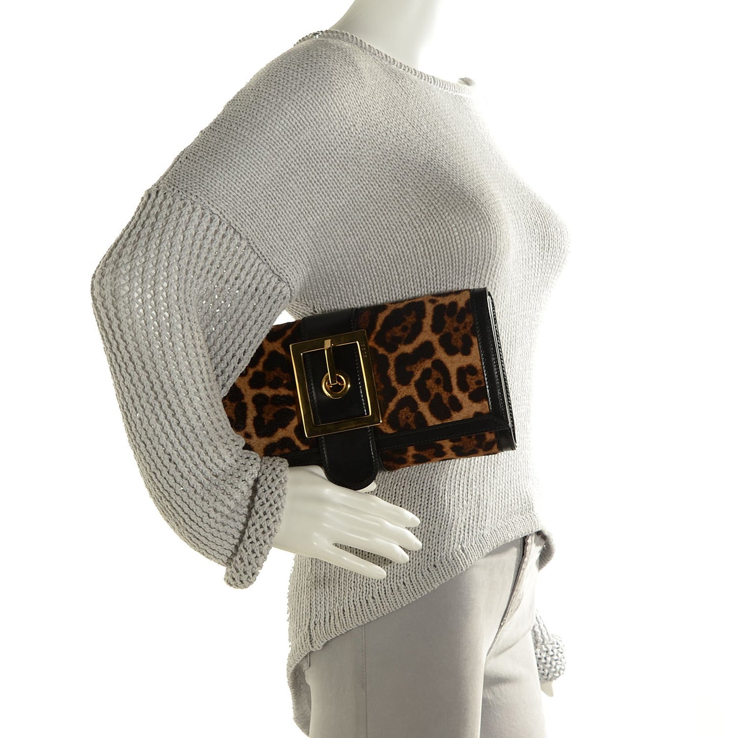 Calf Hair Jaguar Printed Small Lady Buckle Clutch Black