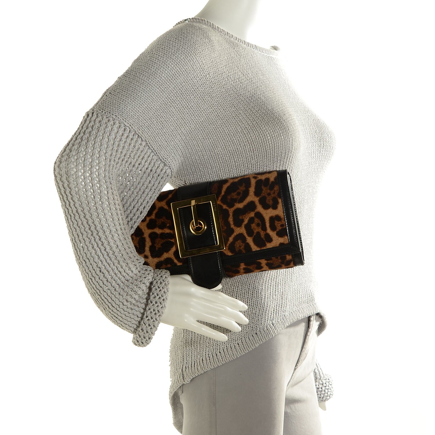 Gucci Calf Hair Jaguar Printed Small Lady Buckle Clutch Black 2 of 9
