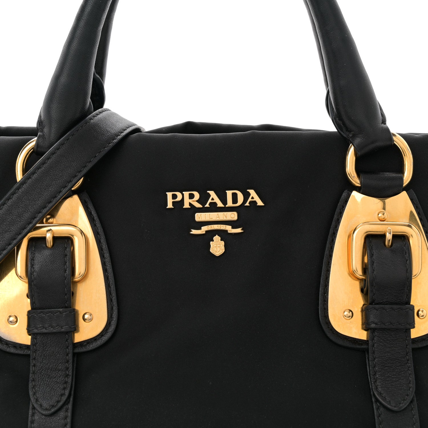 Prada Tessuto Nylon Soft Calfskin Shopping Satchel Black 8 of 11