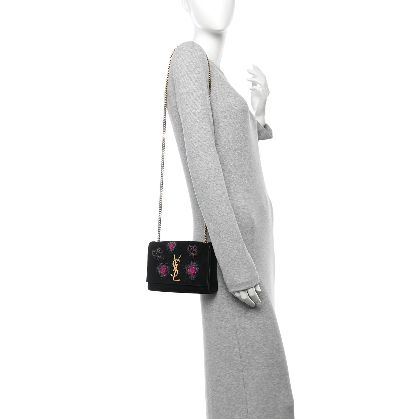 Suede Embroidered Small Monogram Kate Satchel Black