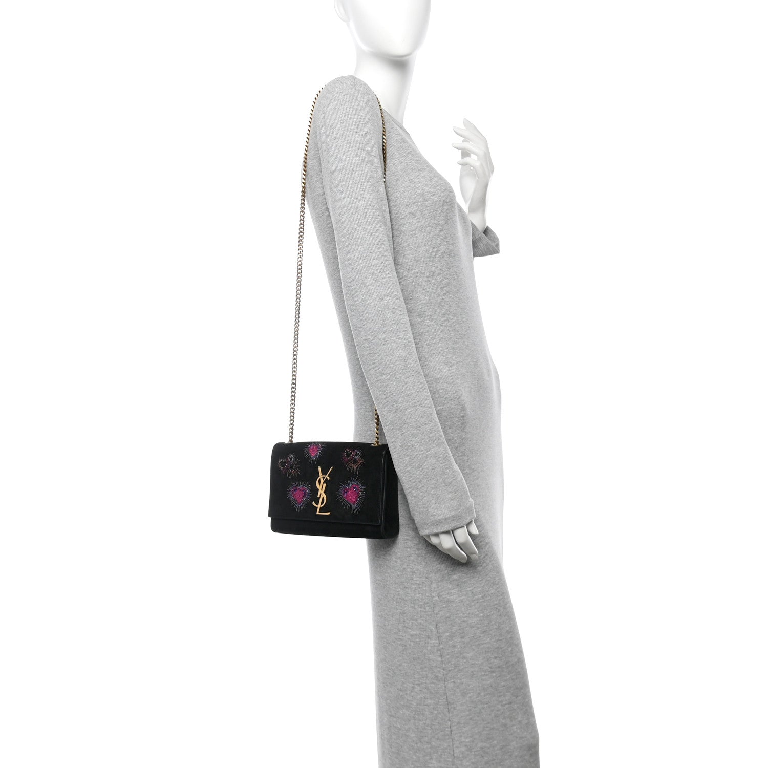 Saint Laurent Suede Embroidered Small Monogram Kate Satchel Black 2 of 12