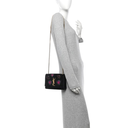 Saint Laurent Suede Embroidered Small Monogram Kate Satchel Black 2 of 12