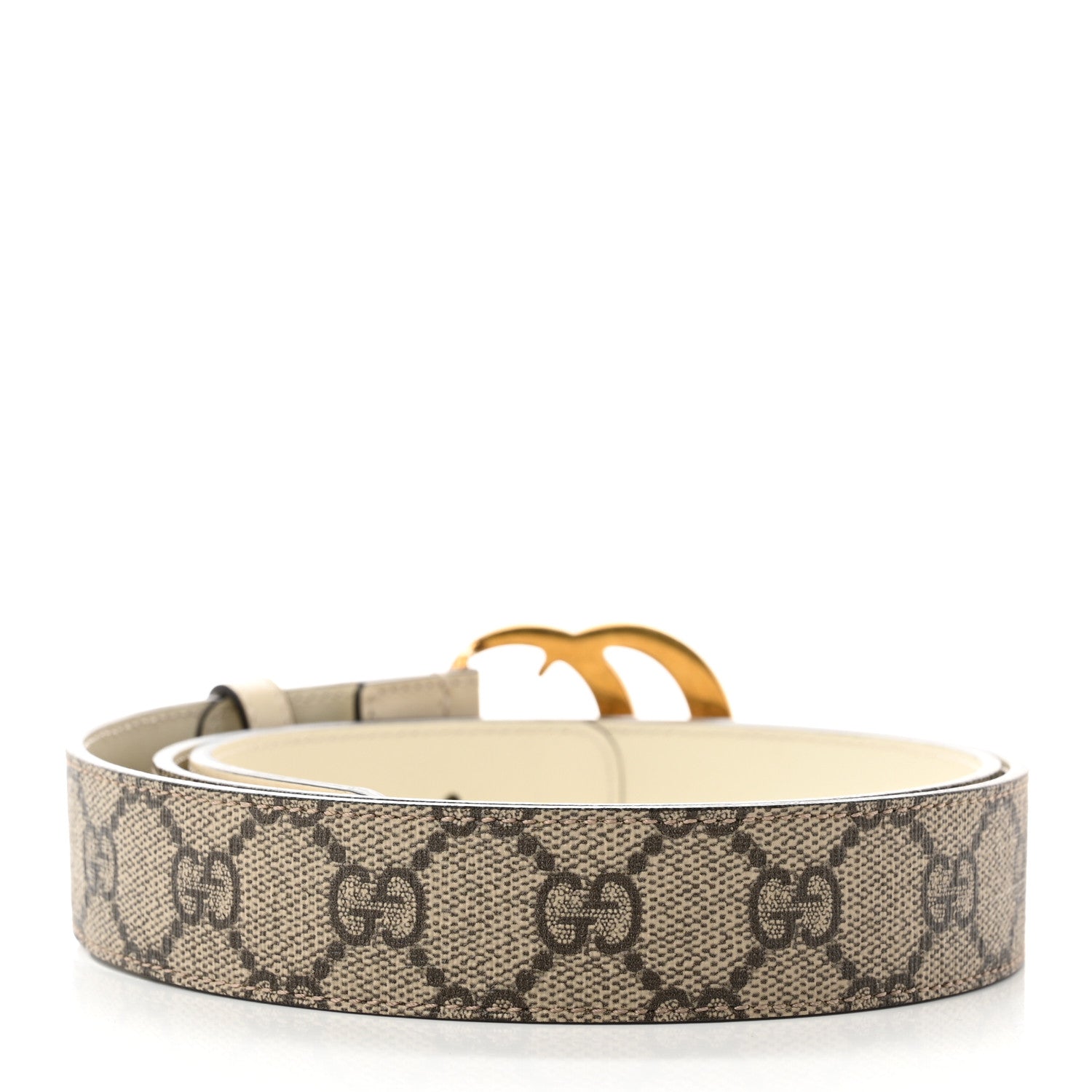Gucci GG Supreme Monogram Matte Plutone Calfskin Double G 30mm Belt 95 38 Beige Ebony Mystic White 2 of 6