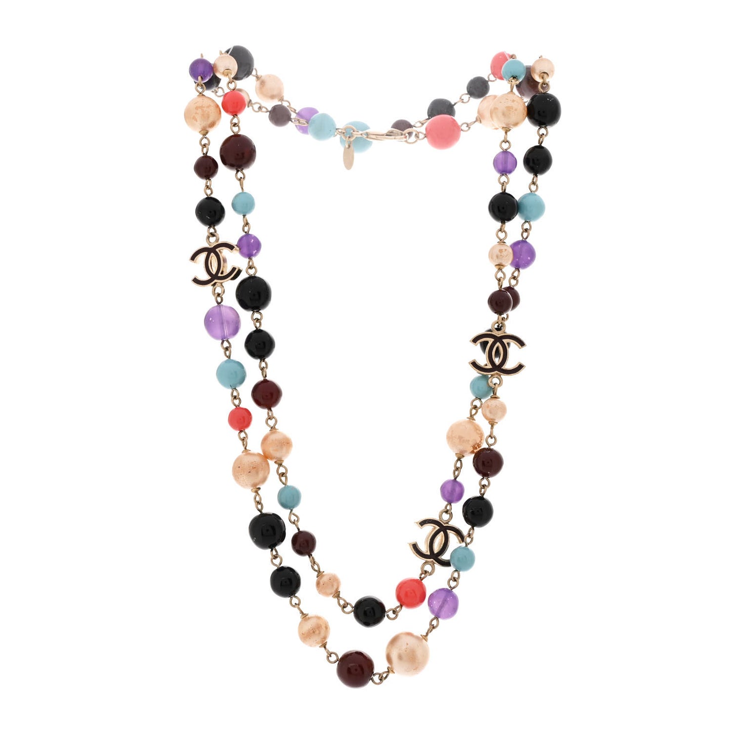 Metal Enamel Resin Beaded Pearl CC Strand Necklace Multicolor