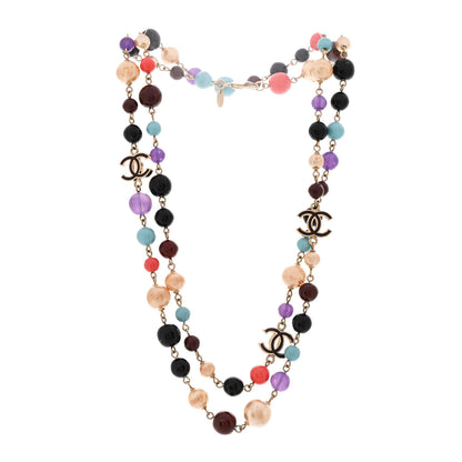 Chanel Metal Enamel Resin Beaded Pearl CC Strand Necklace Multicolor 3 of 6