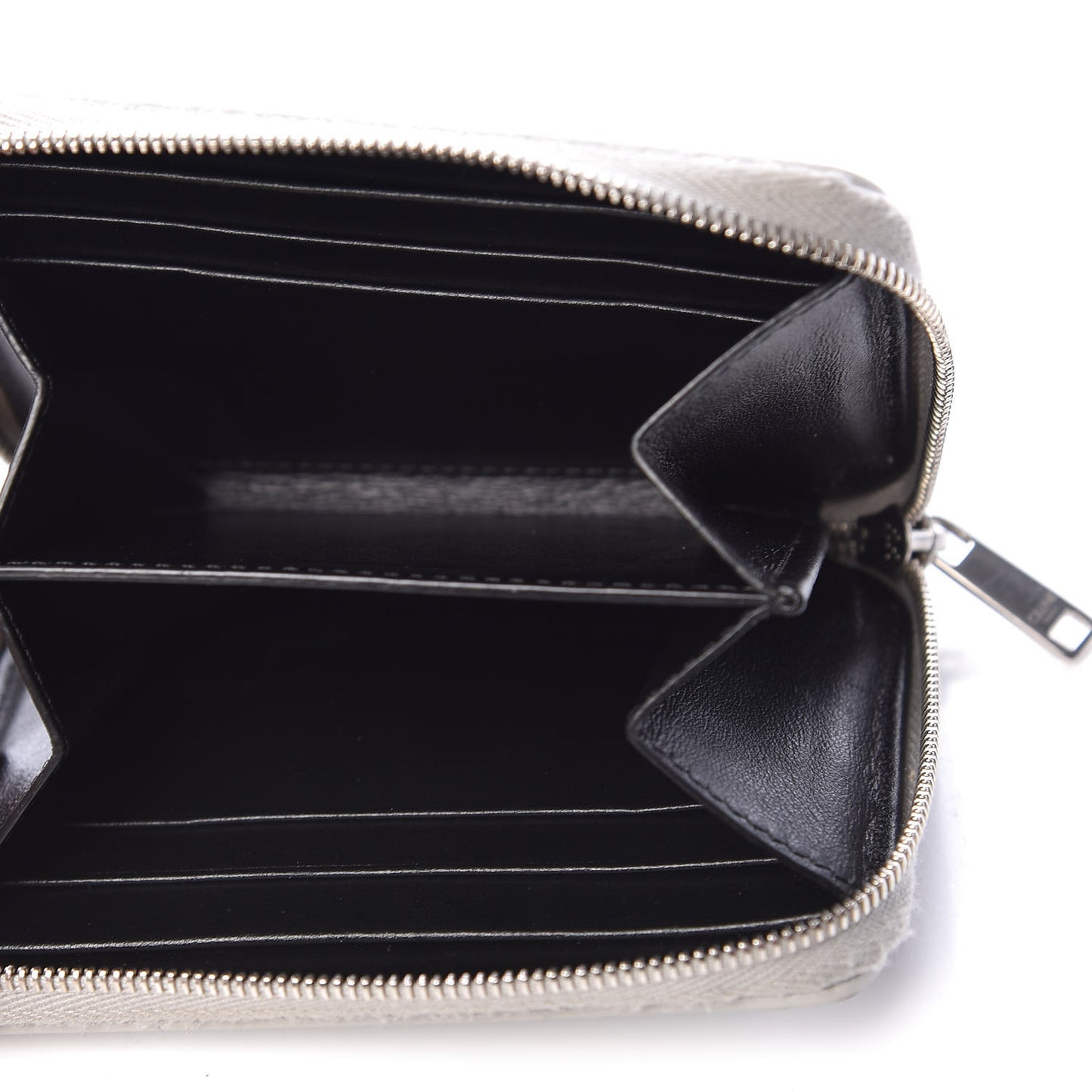 Laminated Grained Calfskin Compact Zipped Wallet Silver