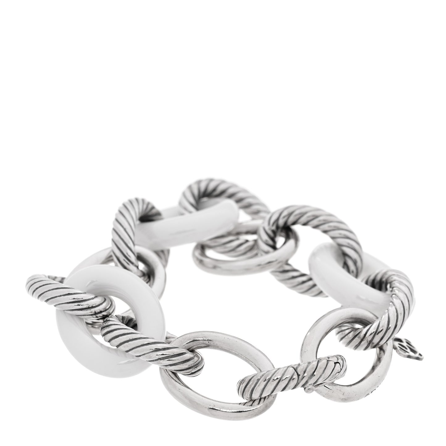 Sterling Silver White Ceramic 17mm Extra Large Oval Link Bracelet
