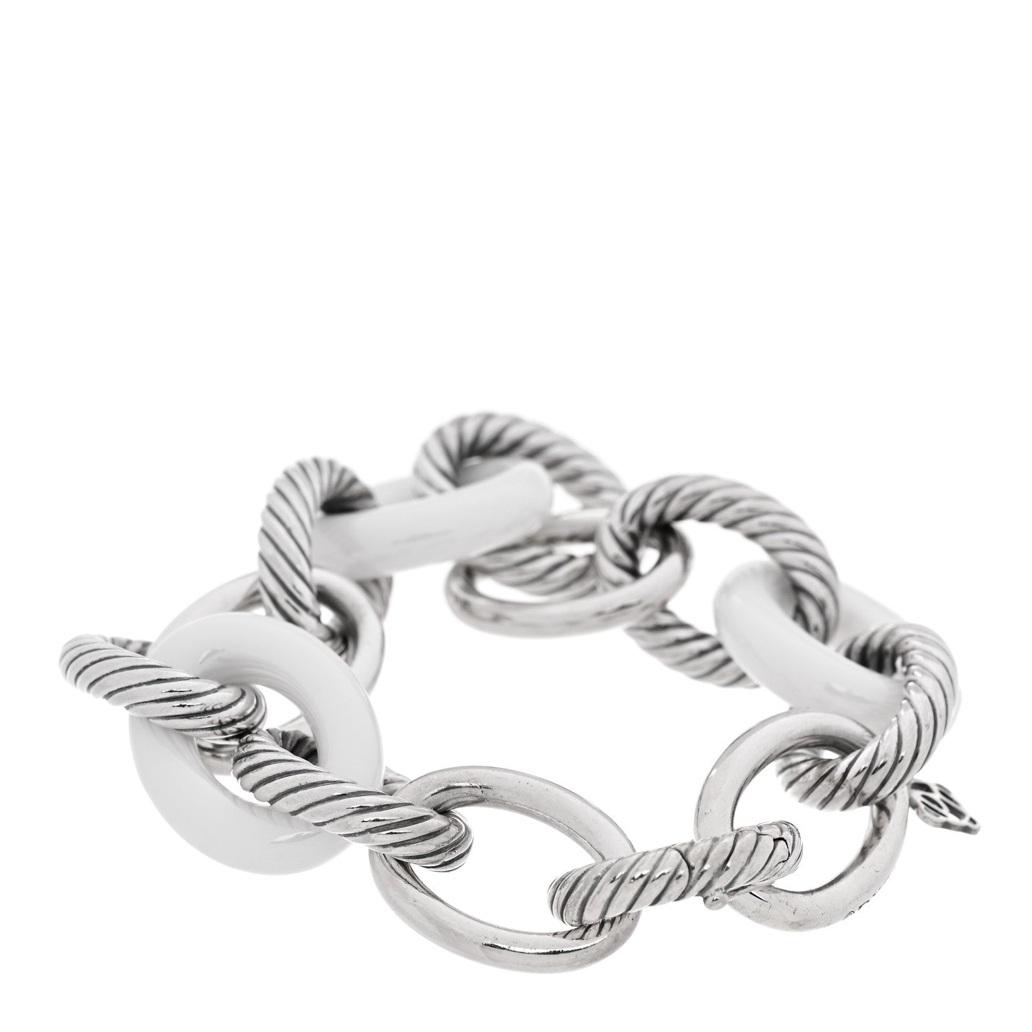 David Yurman Sterling Silver White Ceramic 17mm Extra Large Oval Link Bracelet 2 of 4