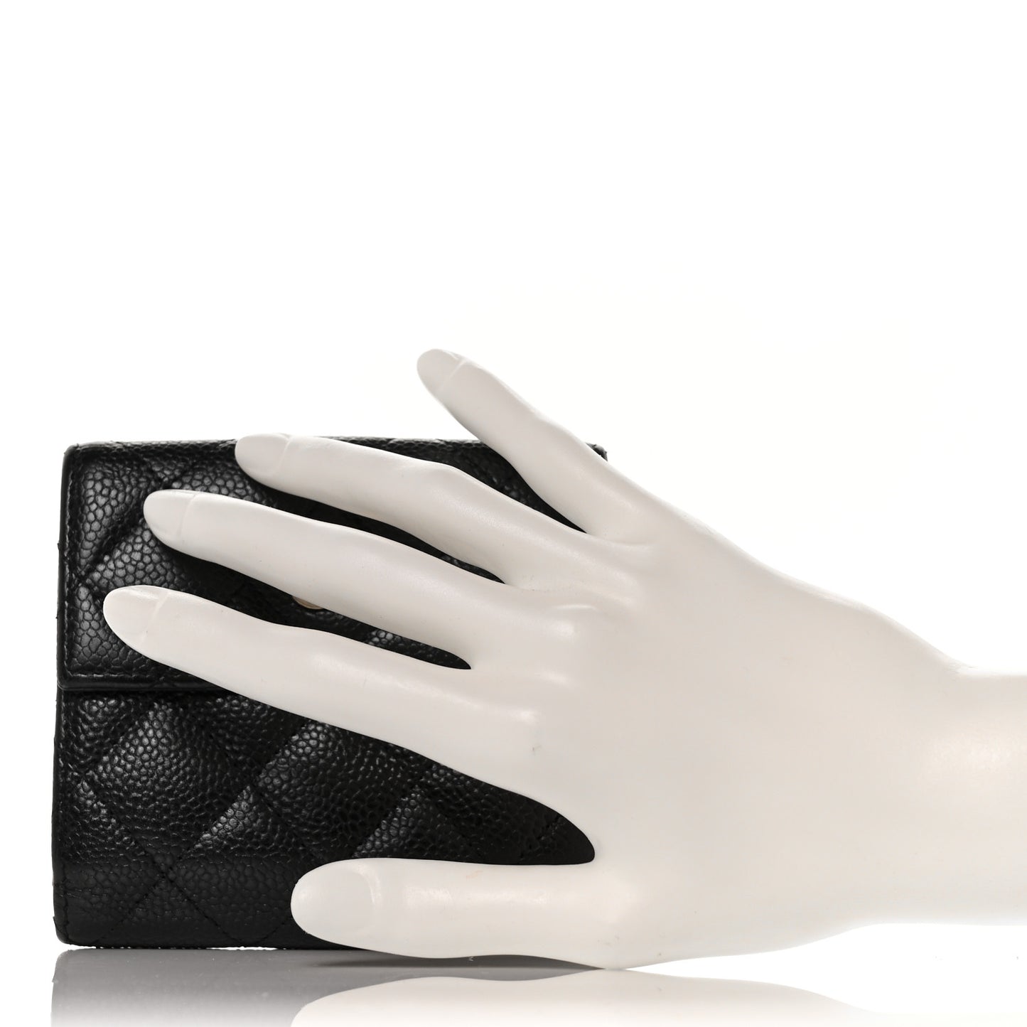 Caviar Quilted Compact French Flap Wallet Black