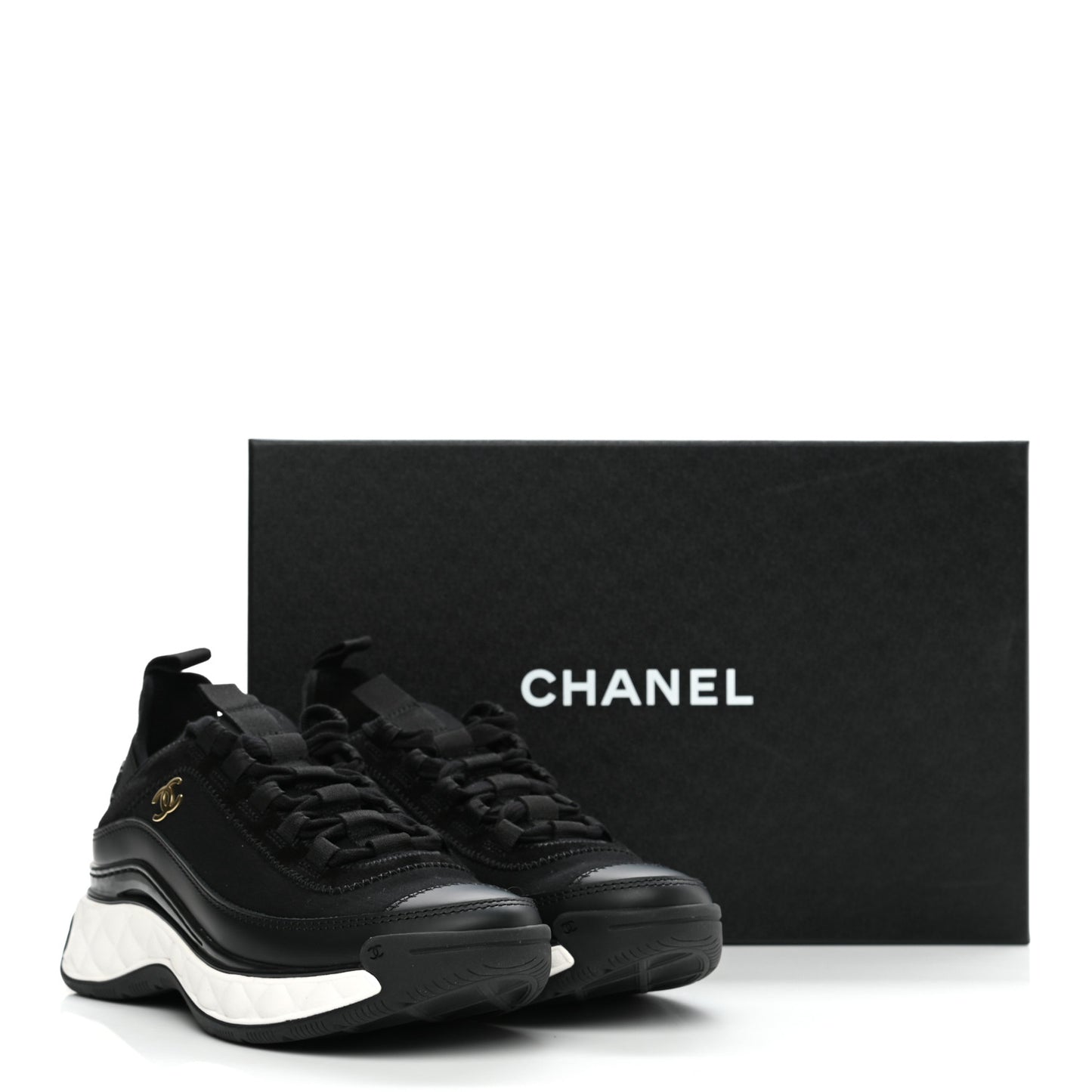 Velvet Calfskin Mixed Fibers CC Sneakers 35 Black