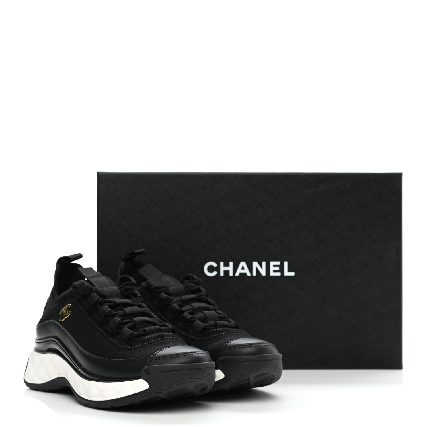 Chanel Velvet Calfskin Mixed Fibers CC Sneakers 35 Black 9 of 9
