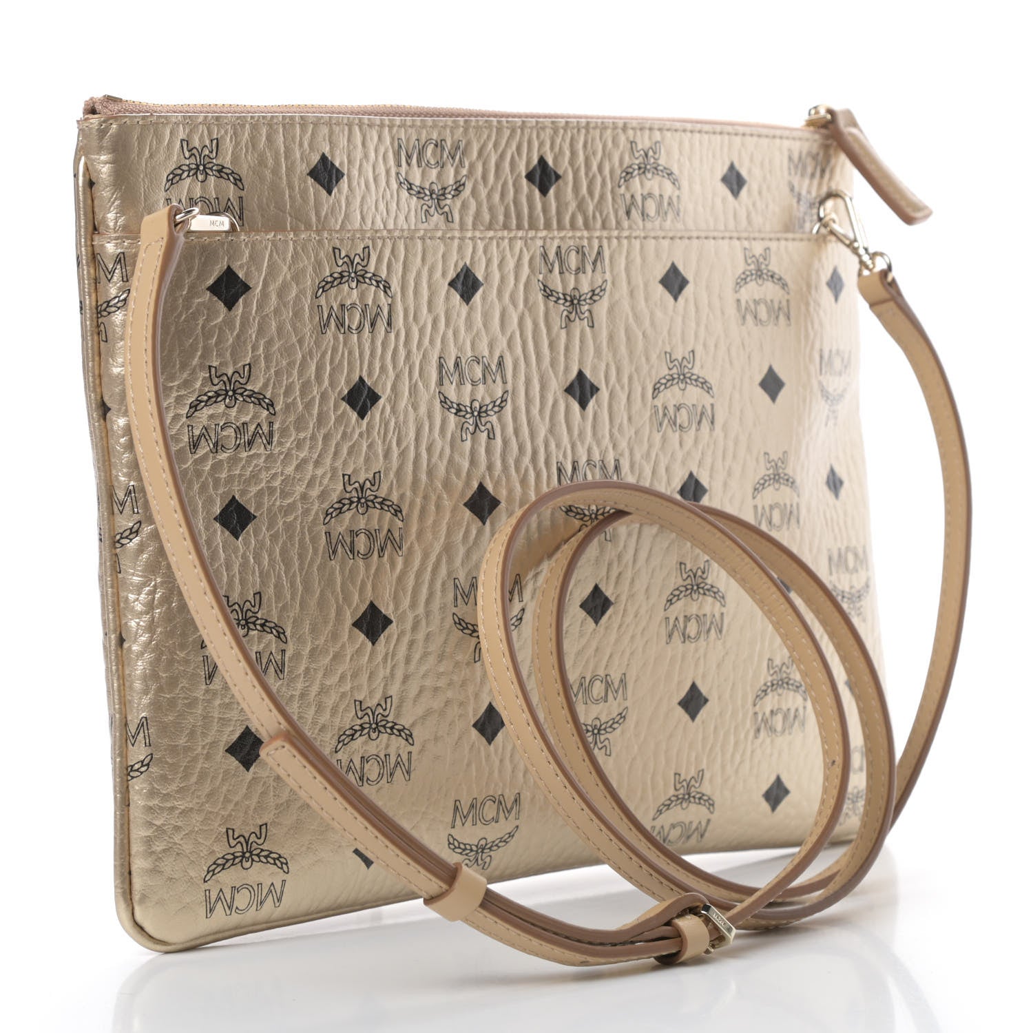 MCM Metallic Visetos Medium Crossbody Pouch Berline Gold 3 of 11