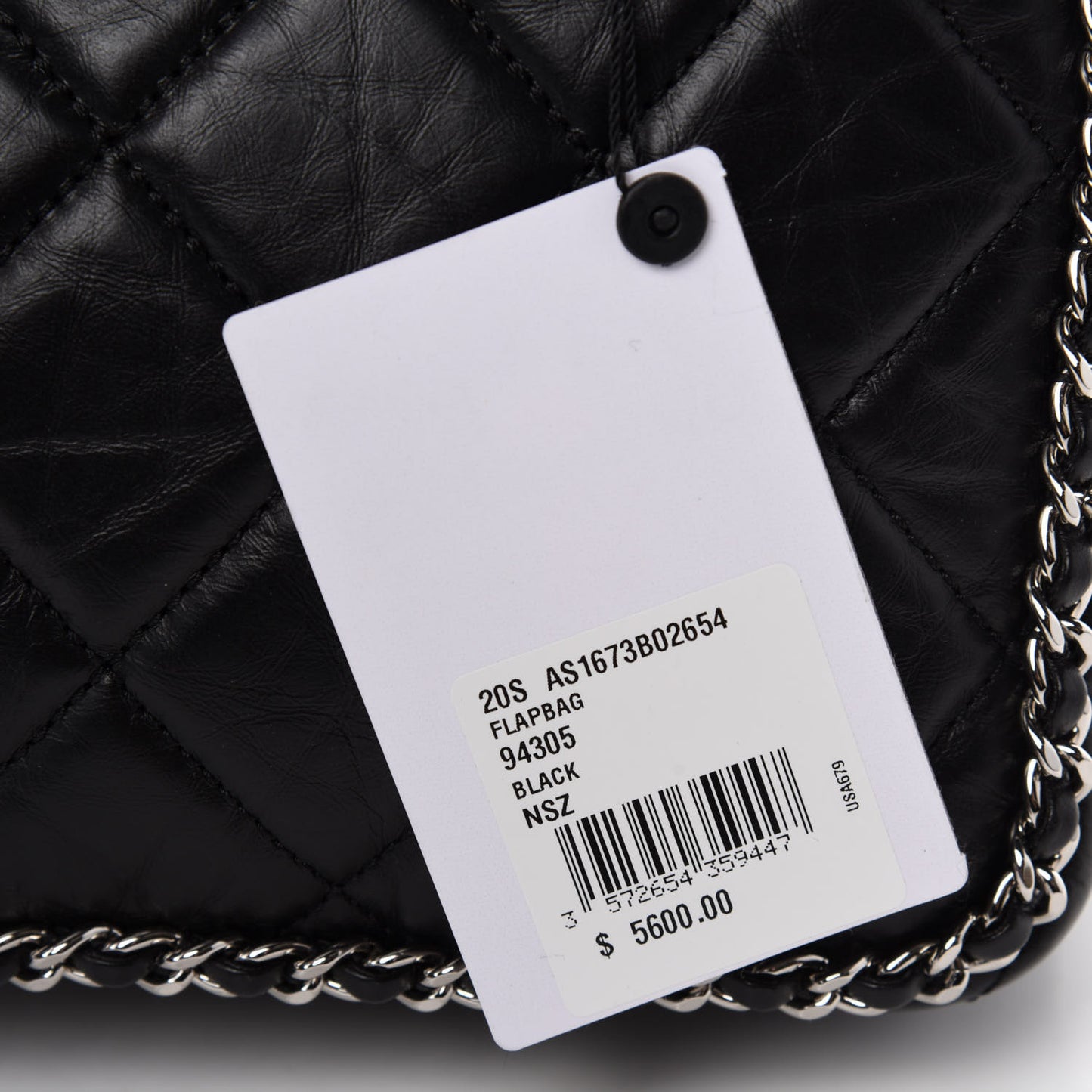 Crumpled Calfskin Quilted Large Chain All Over Flap Bag Black