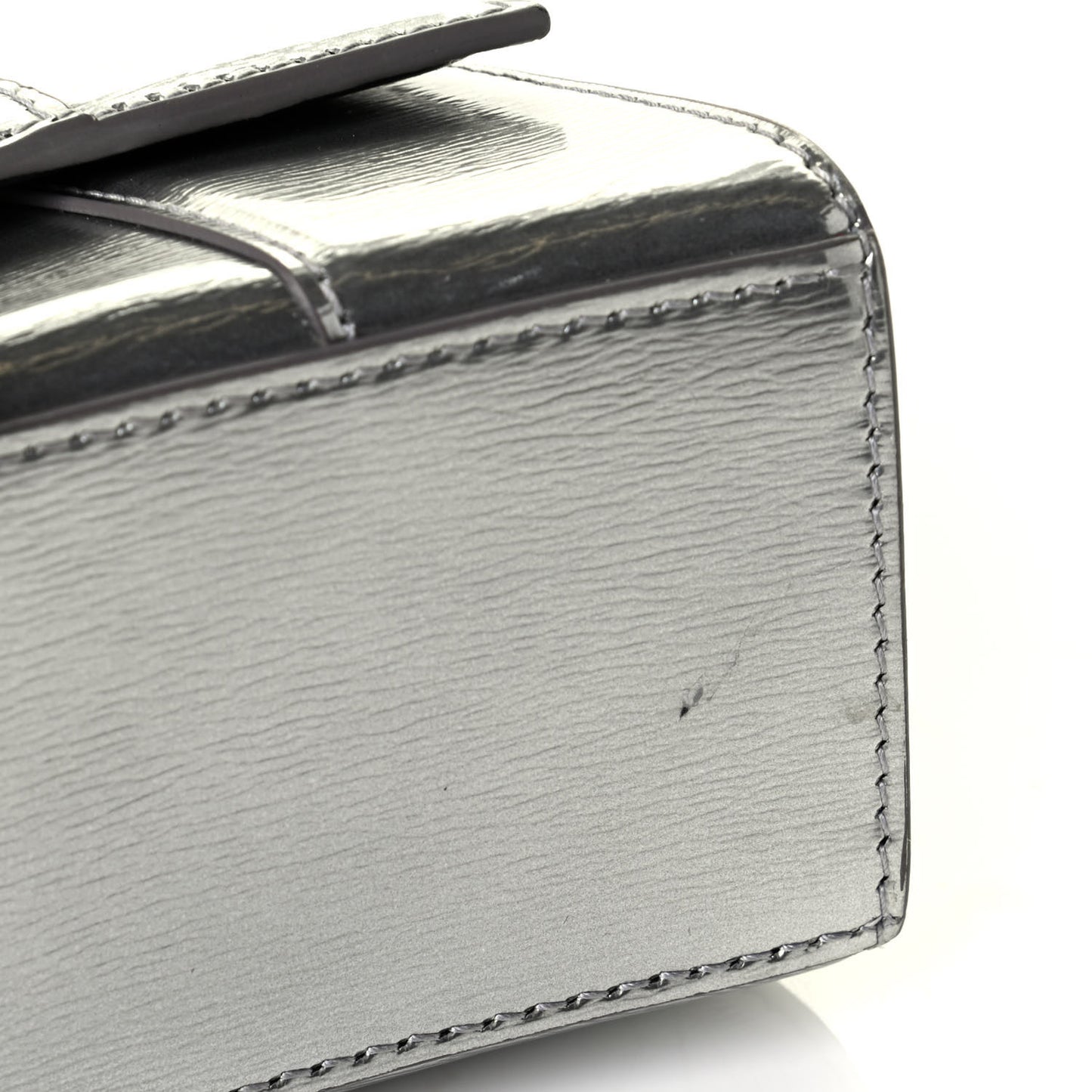 Metallic Textured Calfskin Hourglass Top Handle Bag XS Silver