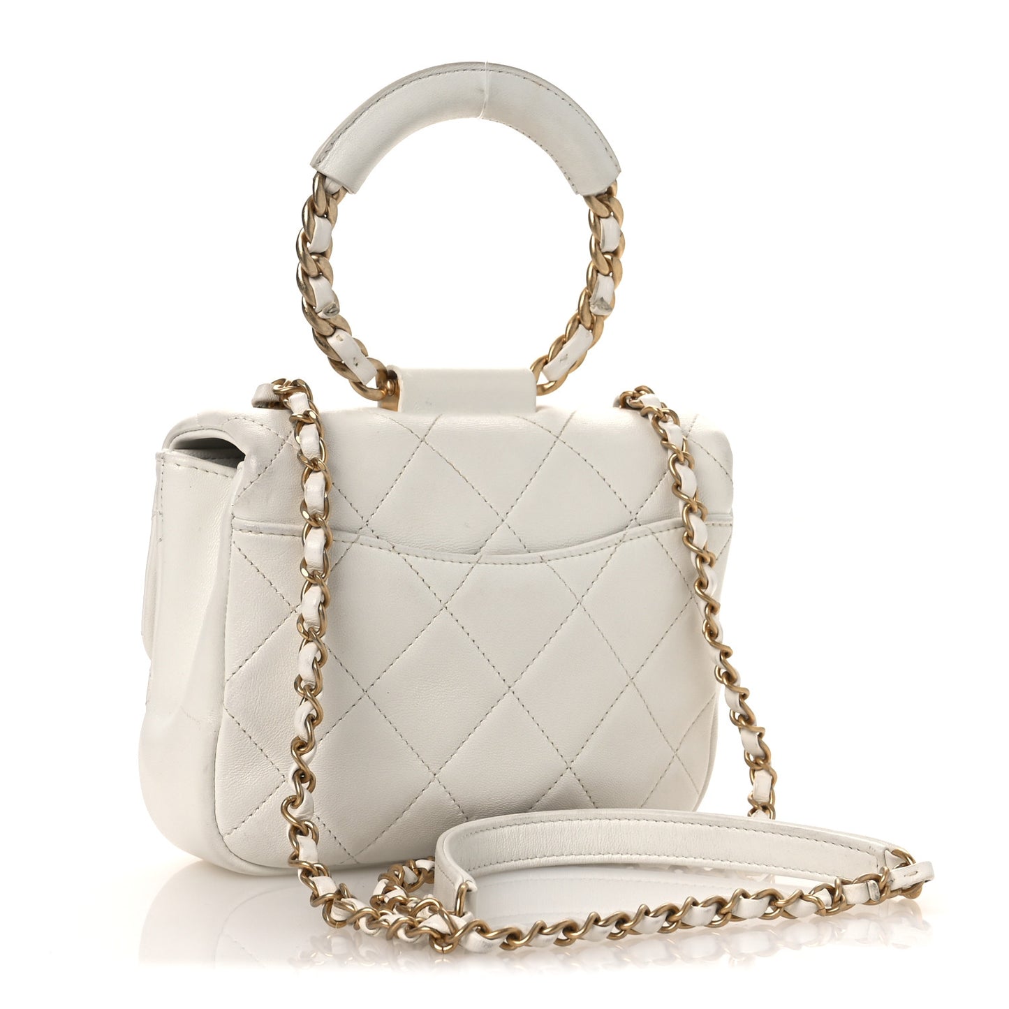 Lambskin Quilted Small Circular Handle Bag White
