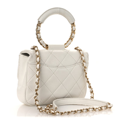 Chanel Lambskin Quilted Small Circular Handle Bag White 3 of 14