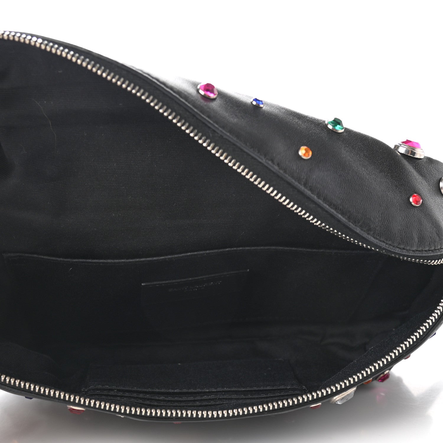 Saint Laurent Calfskin Crystal Embellished Monogram Belt Bag Black 5 of 10
