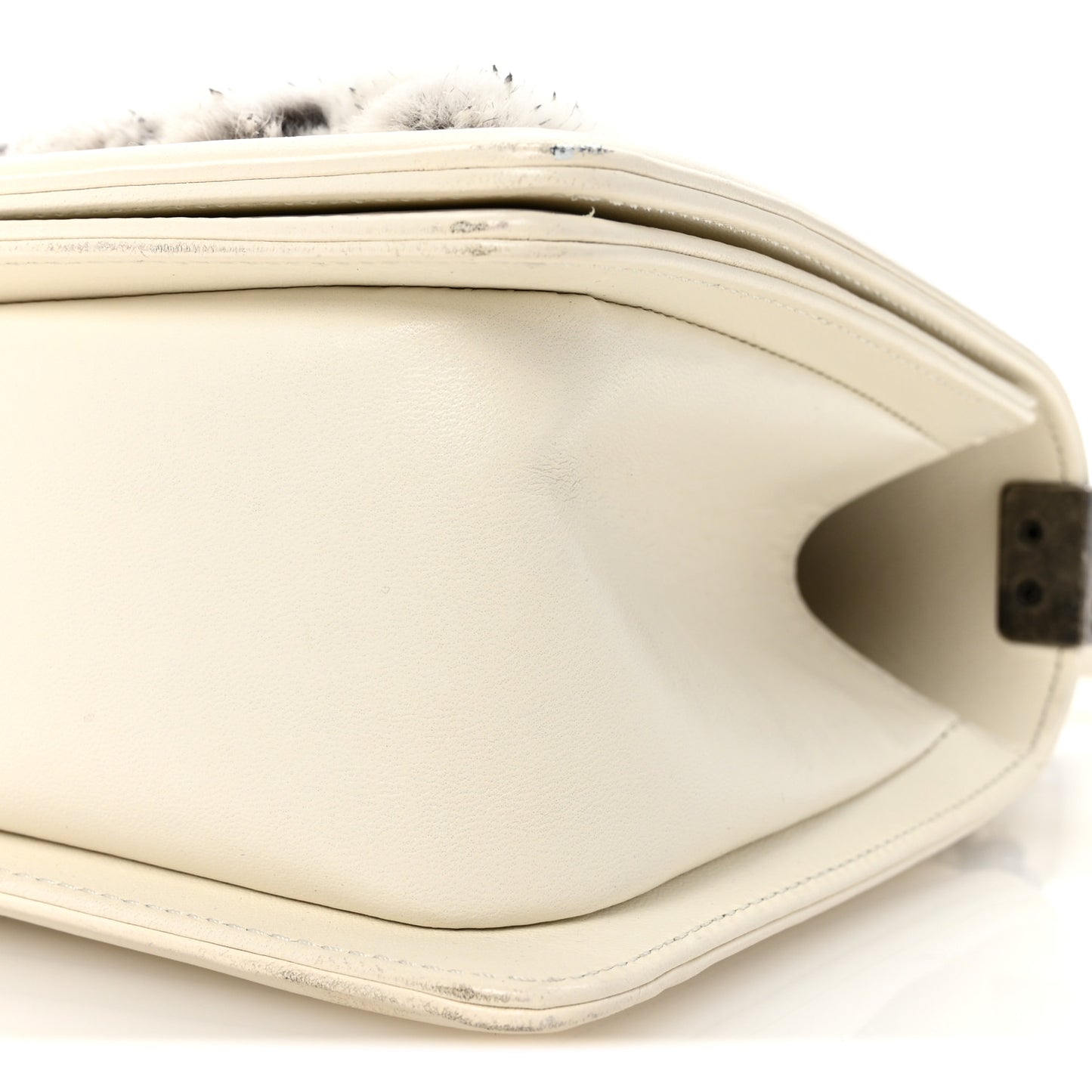 Fur Calfskin Medium Boy Flap White Silver