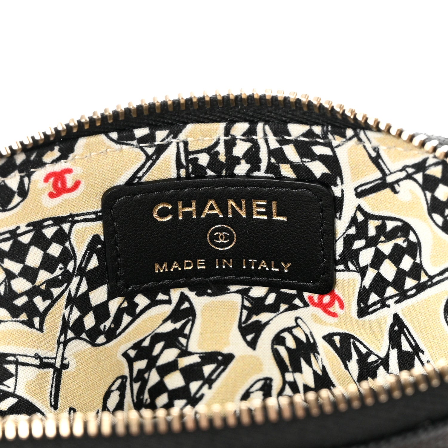 Chanel Caviar Metal Quilted Striated Zip Card Holder Wallet Black 6 of 9