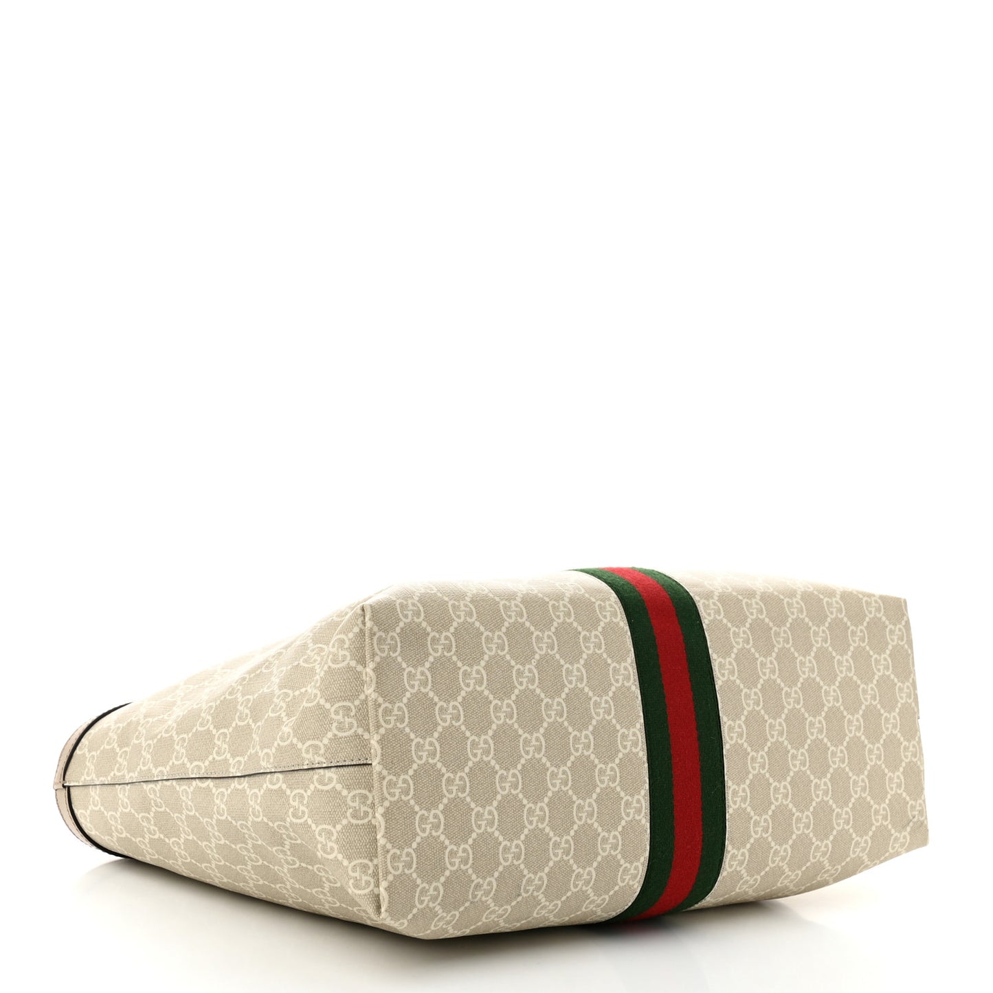 GG Supreme Monogram Textured Dollar Calfskin Web Large Ophidia Shopping Tote Beige Mystic White Oatmeal