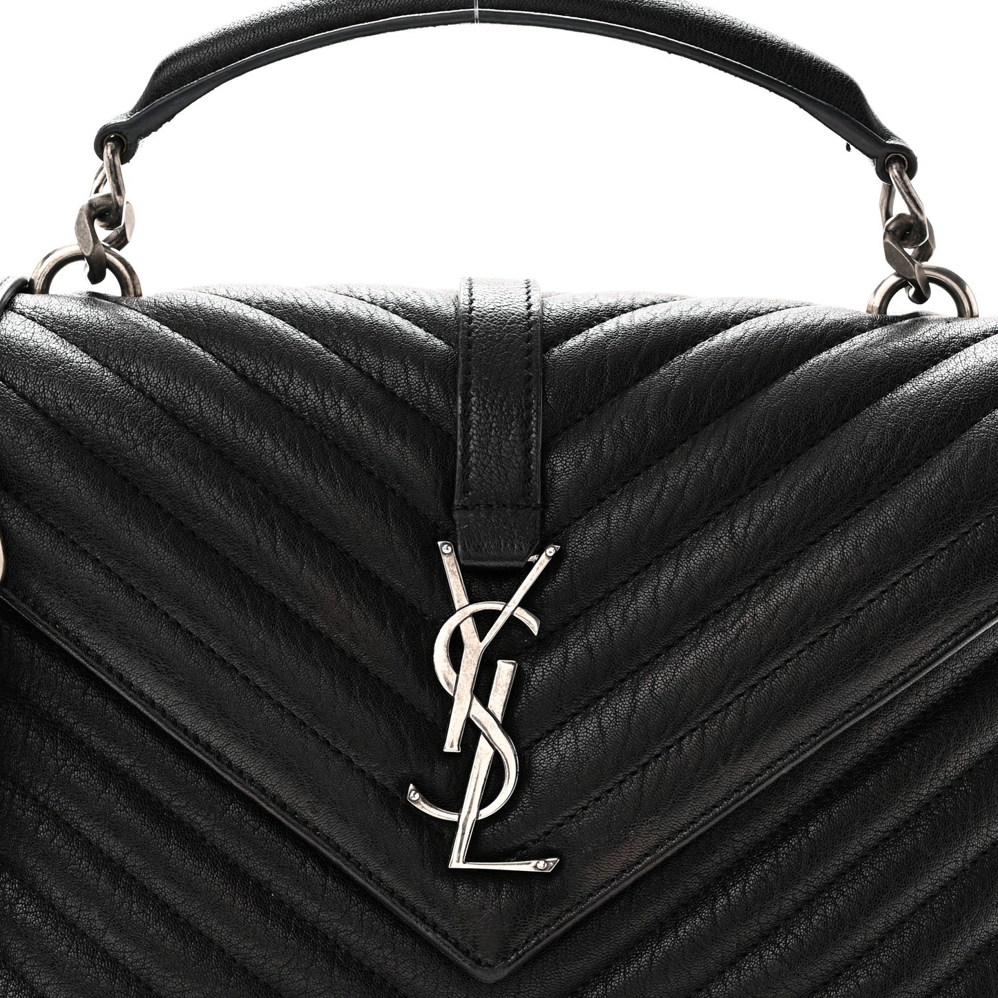 Sheepskin Matelasse Chevron Monogram Medium College Bag Black
