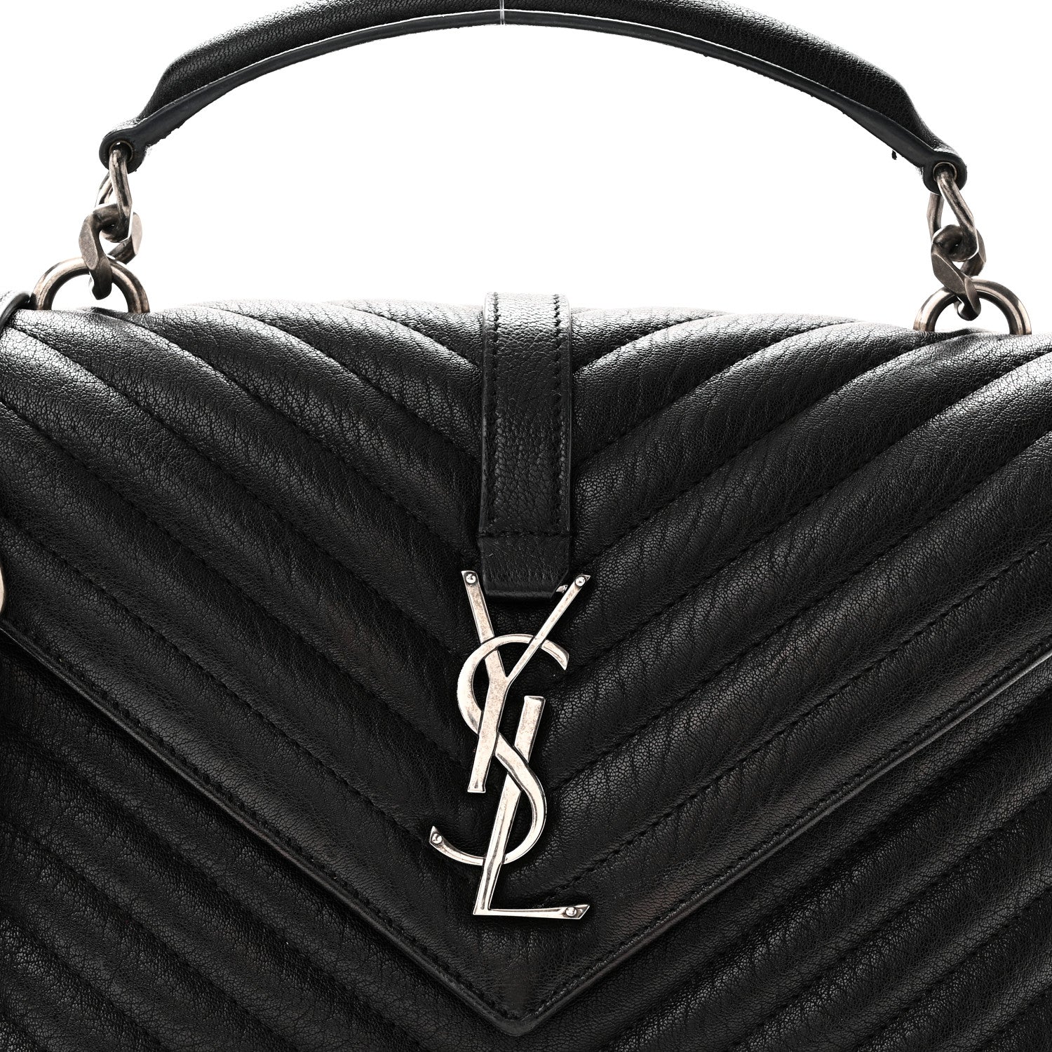 Saint Laurent Sheepskin Matelasse Chevron Monogram Medium College Bag Black 8 of 10