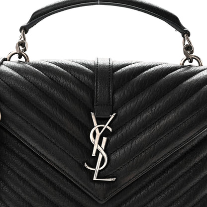 Saint Laurent Sheepskin Matelasse Chevron Monogram Medium College Bag Black 8 of 10