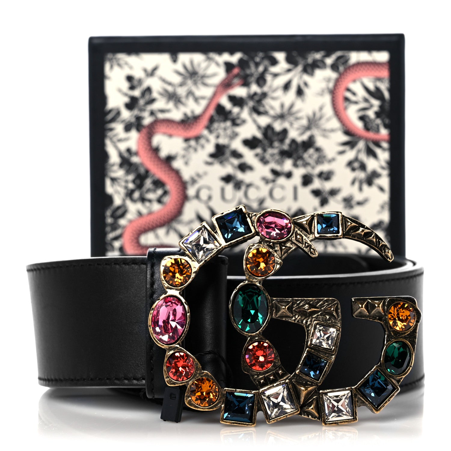 Gucci Calfskin Crystal Double G 40mm Belt 80 32 Black Multicolor 8 of 8