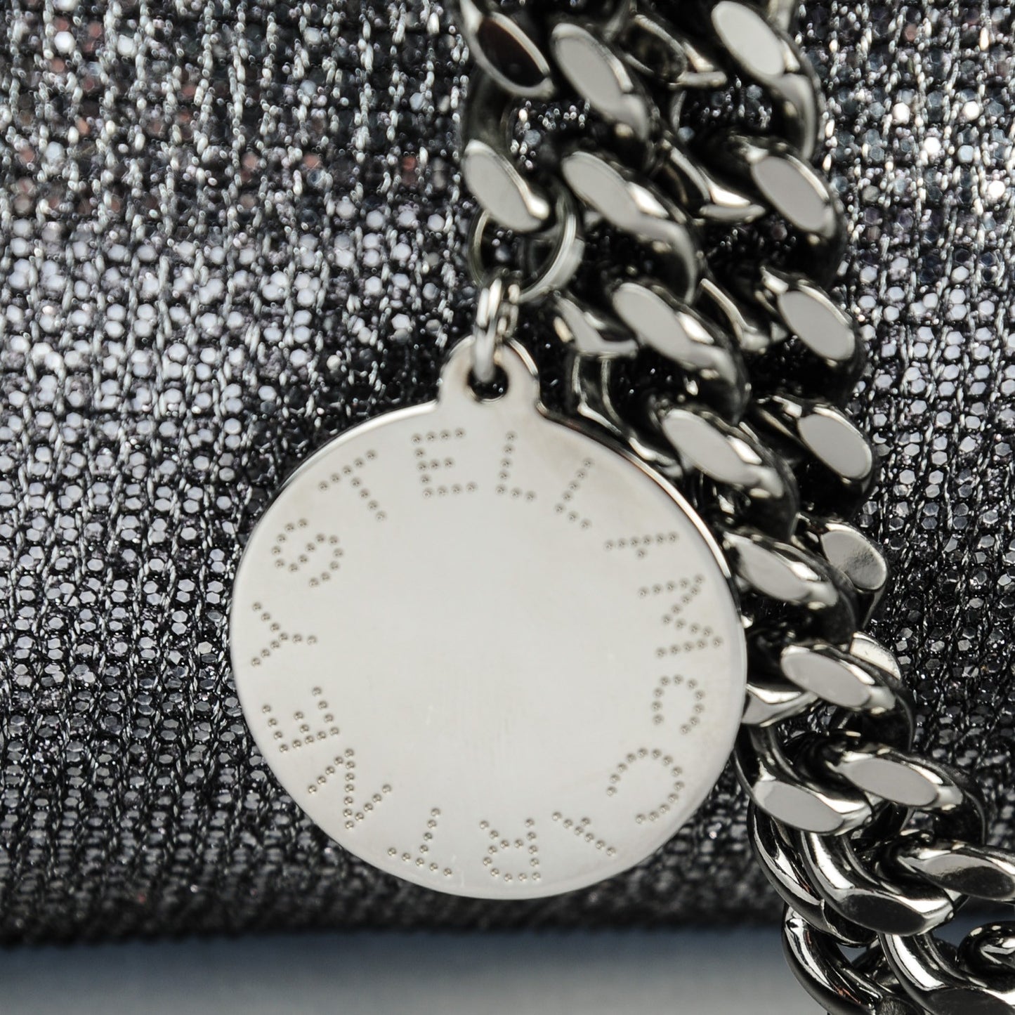 Metallic Glitter Falabella Fold Over Tote Silver