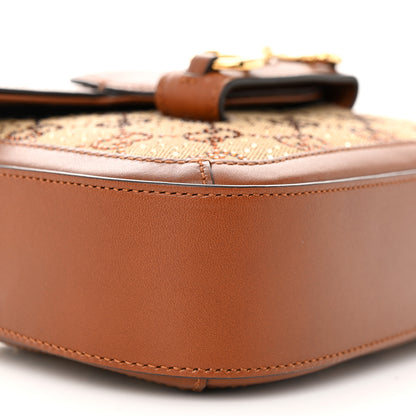 Gucci New Canvas Charisma Calfskin Crystal GG Monogram Mini Horsebit 1955 Shoulder Bag Camel Ebony 9 of 10