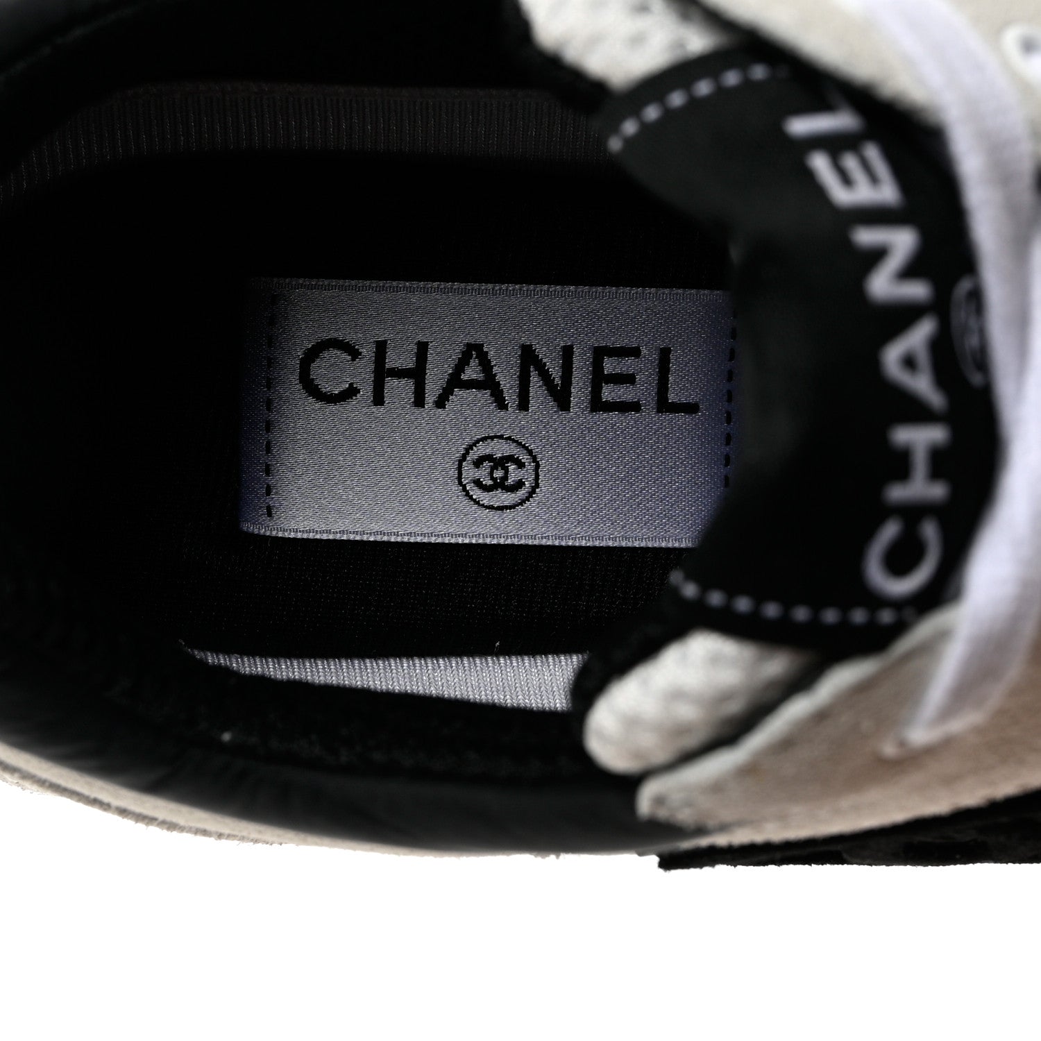 Chanel Mesh Suede Calfskin Grained Calfskin Womens CC Sneakers 38 White Black 7 of 9