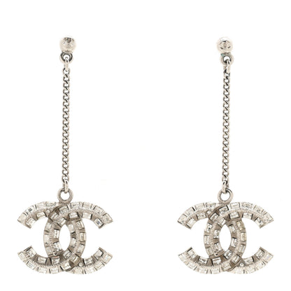 Chanel Baguette Crystal CC Drop Earrings Silver 1 of 5