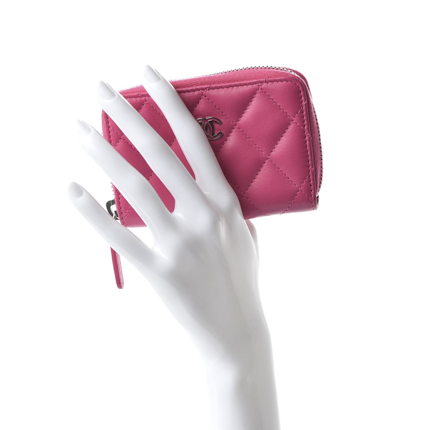 Lambskin Quilted Zip Around Coin Purse Pink