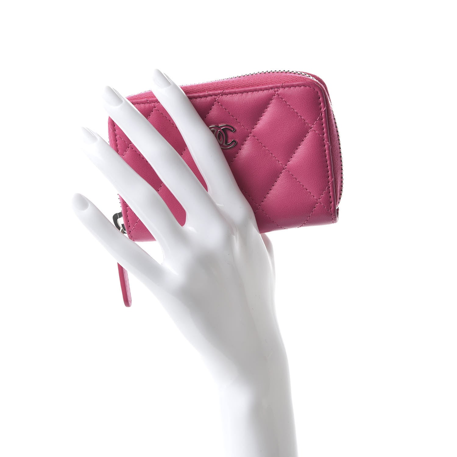 Chanel Lambskin Quilted Zip Around Coin Purse Pink 2 of 11