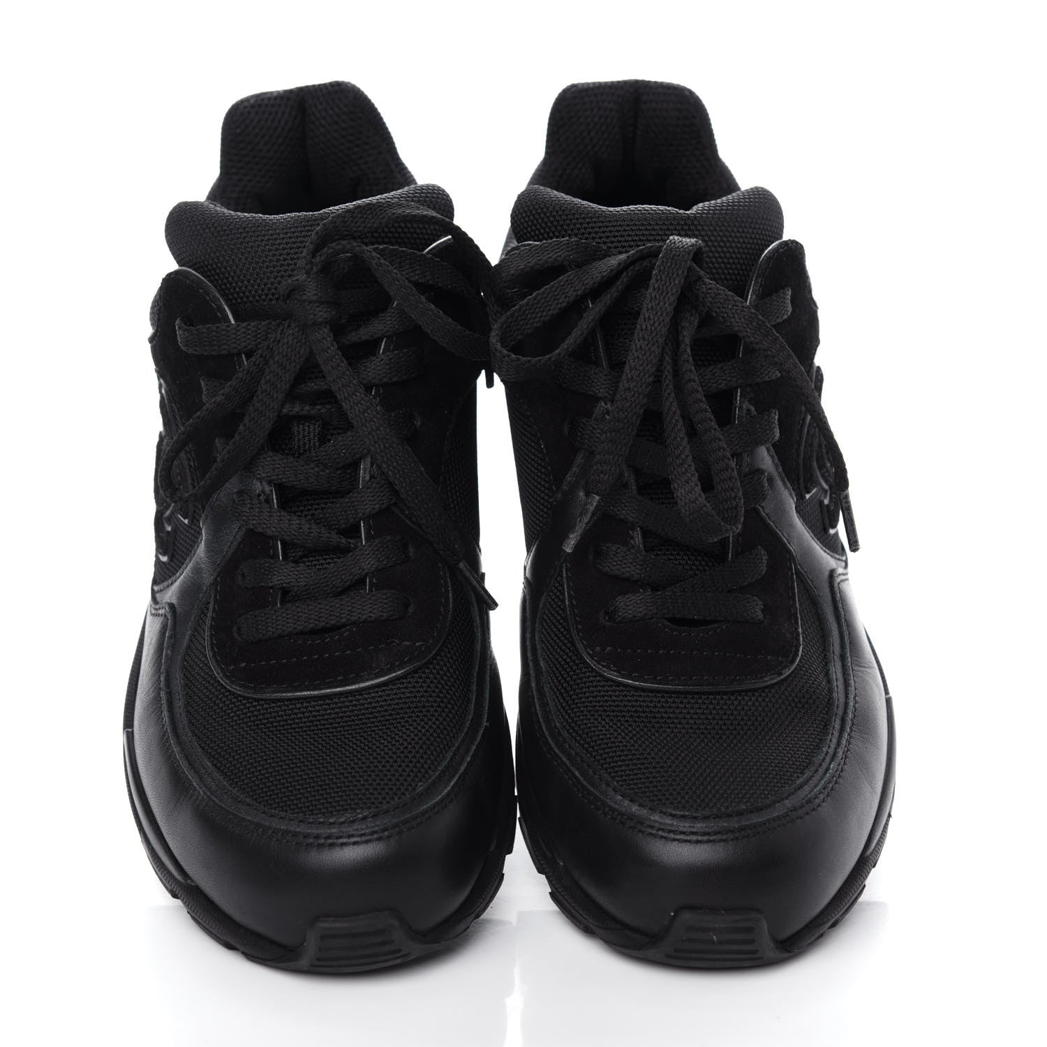 Chanel Suede Velvet Lambskin CC Sneakers 37 Black 5 of 10