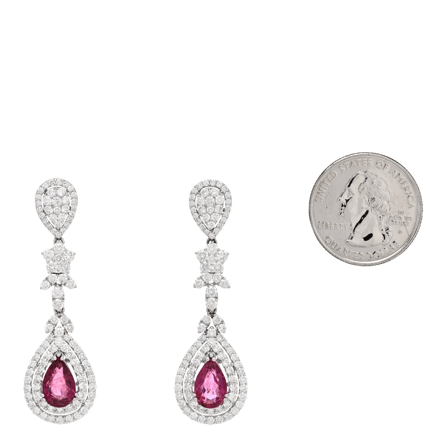Parker & West by FASHIONPHILE 14K White Gold Diamond 4.40ctw Rubellite Pear Cut Drop Earrings 2 of 5