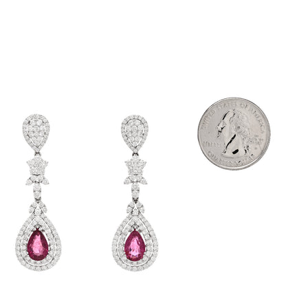 Parker & West by FASHIONPHILE 14K White Gold Diamond 4.40ctw Rubellite Pear Cut Drop Earrings 2 of 5