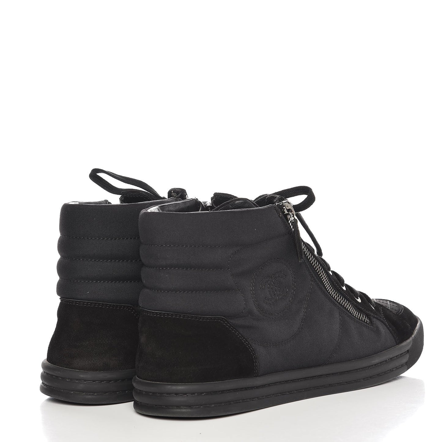 Canvas Suede Calfskin Zipped Sneakers 42 Black