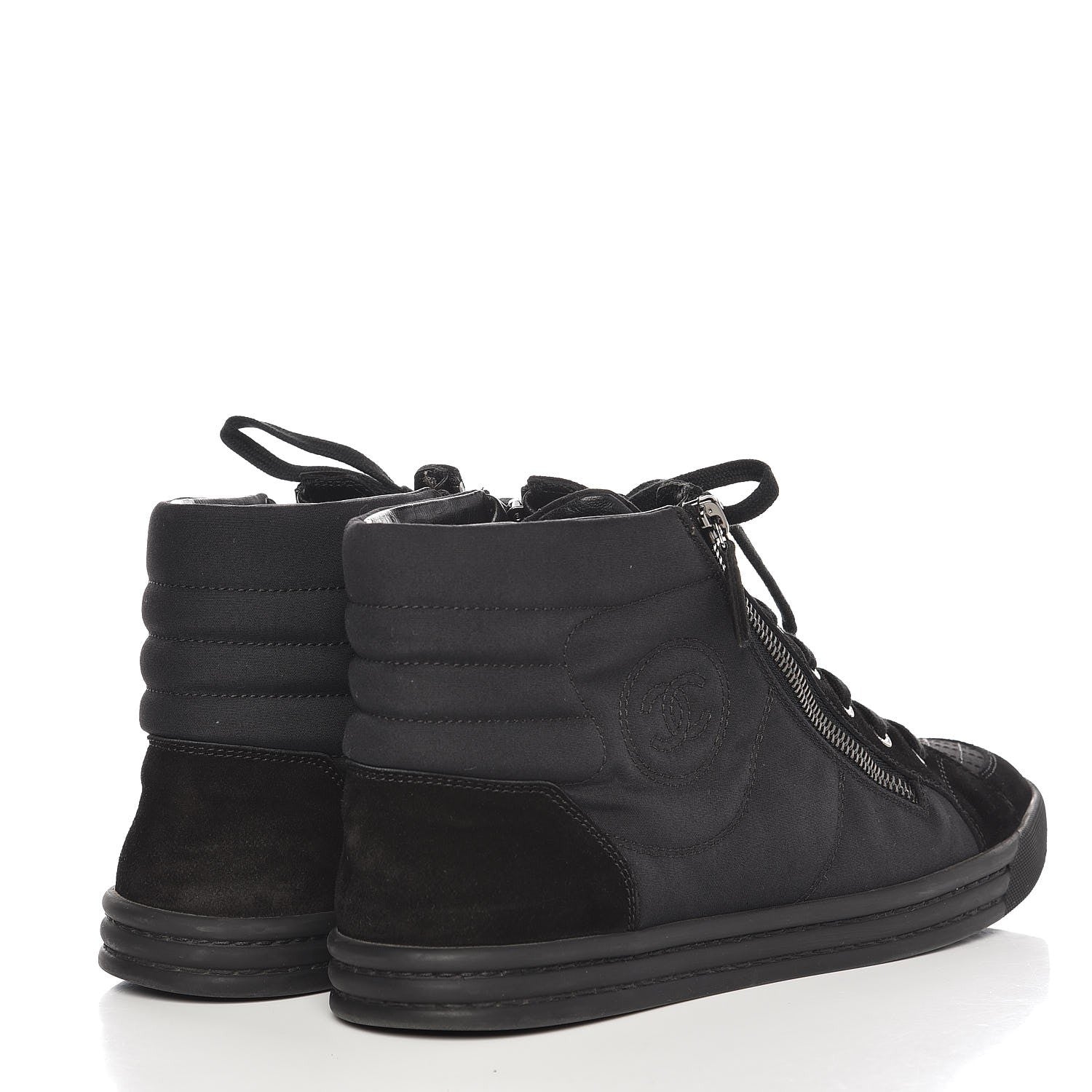 Chanel Canvas Suede Calfskin Zipped Sneakers 42 Black 4 of 10