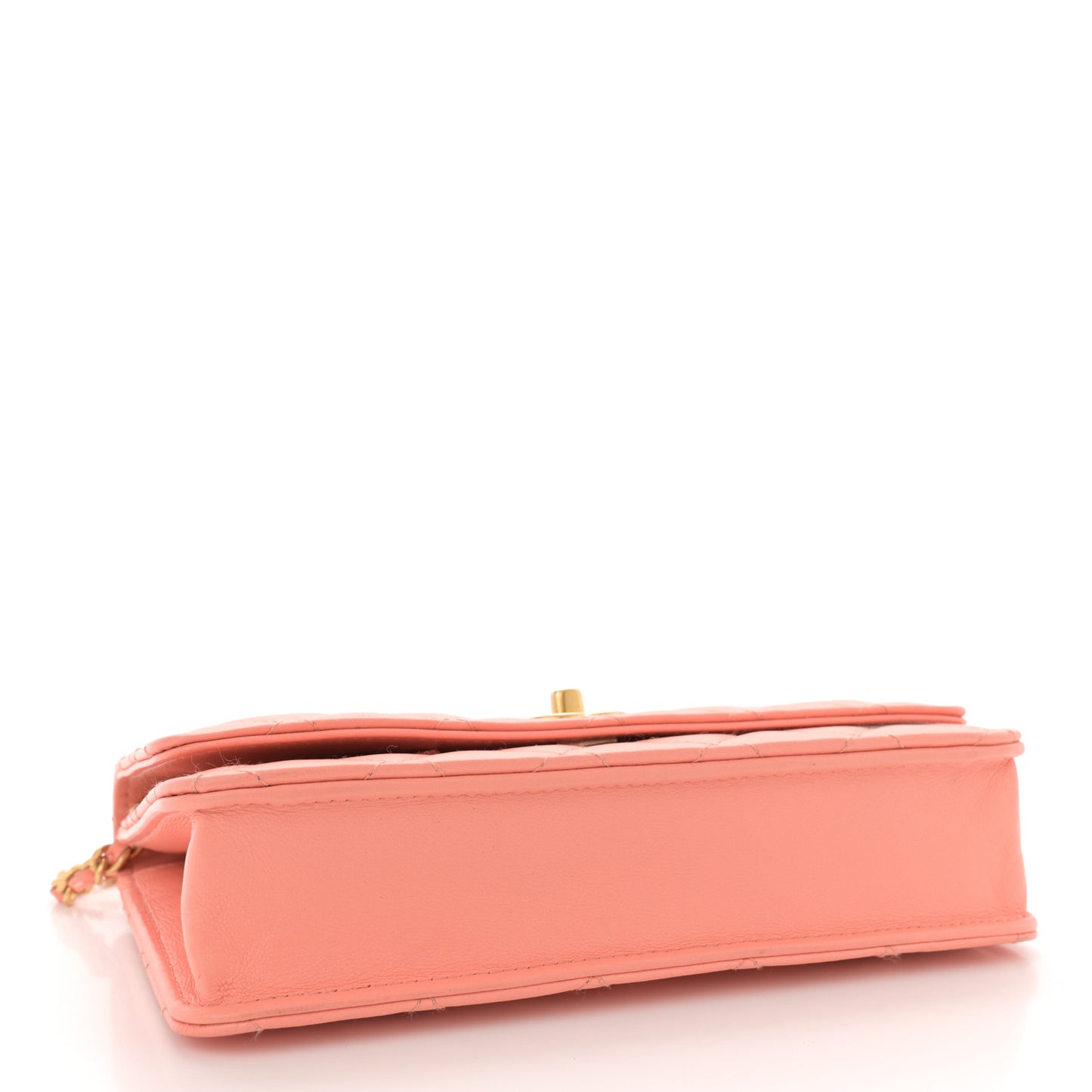 Lambskin Quilted Pearl Crush Wallet on Chain WOC Light Orange