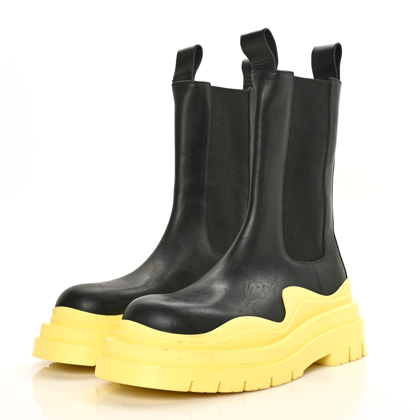 Calfskin The Tire Chelsea Boots 41 Black Yellow