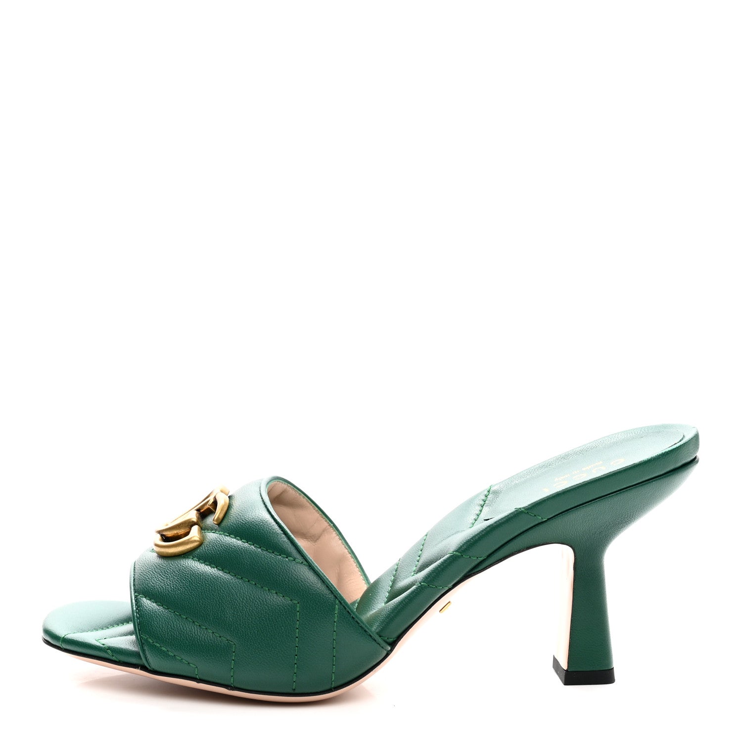 Gucci Nappa Matelasse GG Marmont 75mm Slide Sandals 38 Emerald 1 of 10