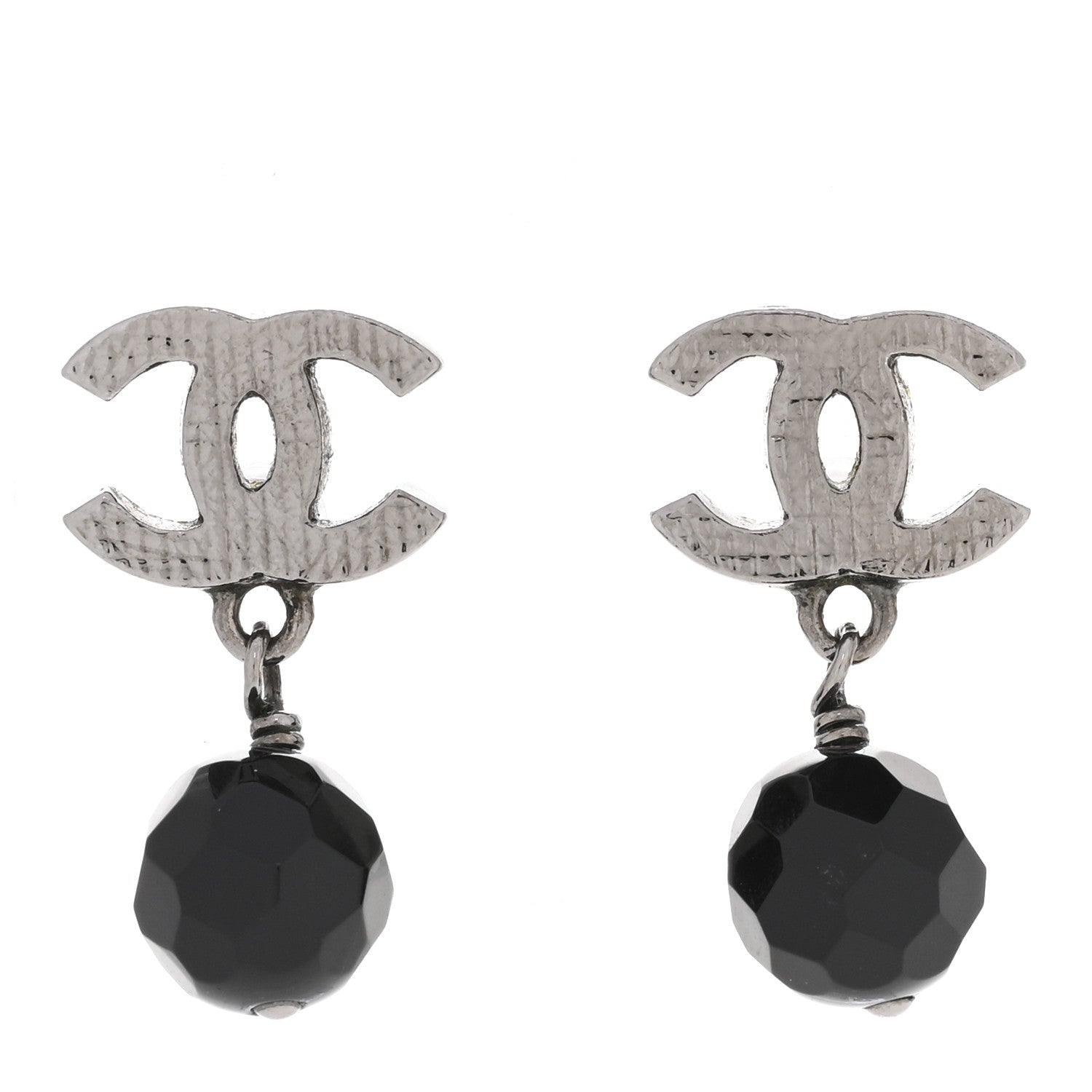 Chanel Beaded CC Drop Earrings Ruthenium Black 1 of 3