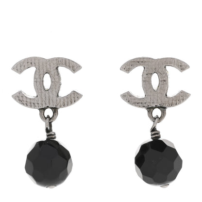Chanel Beaded CC Drop Earrings Ruthenium Black 1 of 3