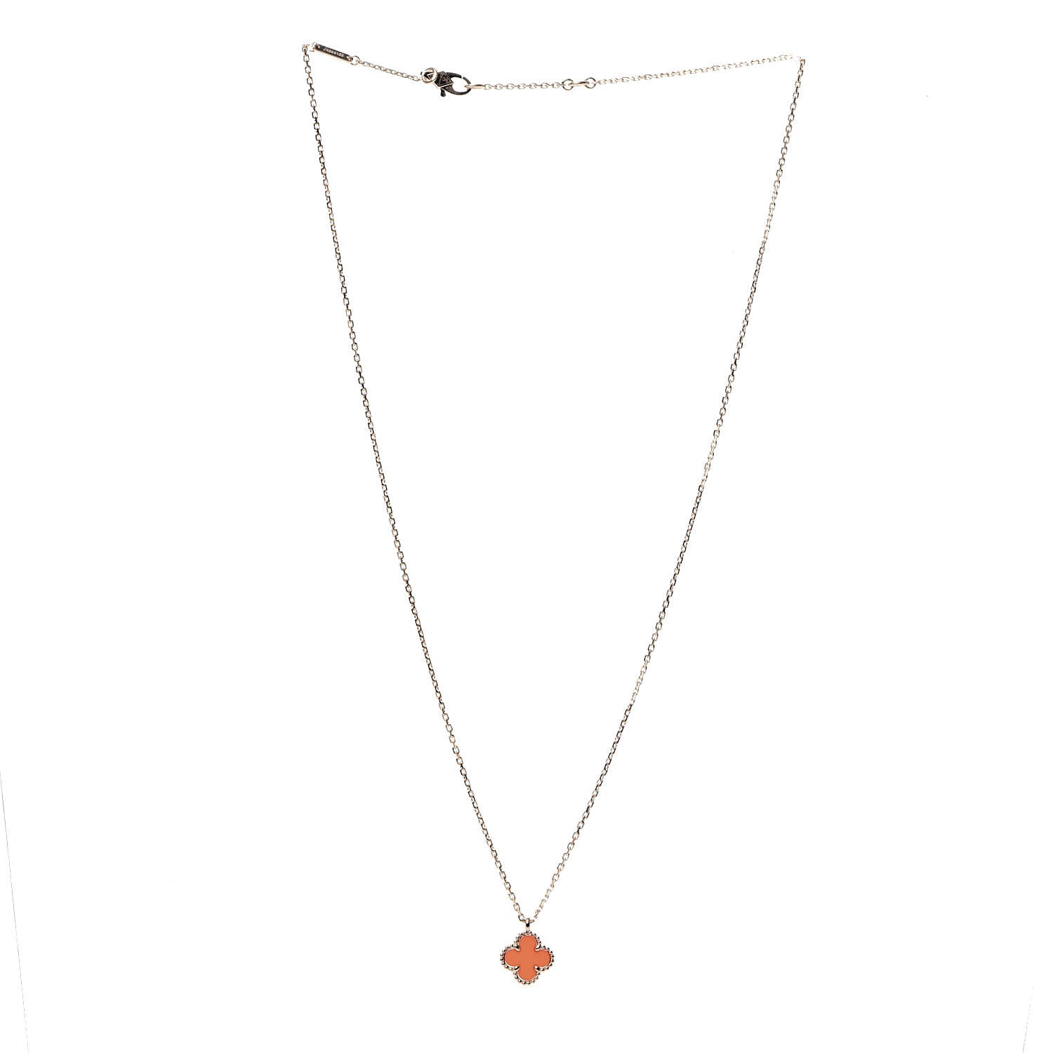 Van Cleef & Arpels 18K Rose Gold Carnelian Sweet Alhambra Pendant Necklace 3 of 7