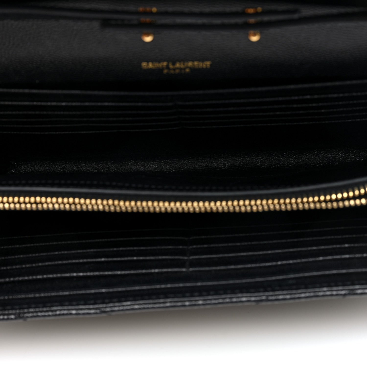 Saint Laurent Grain De Poudre Matelasse Chevron Monogram Chain Wallet Black 5 of 9