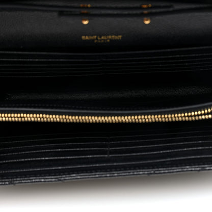 Saint Laurent Grain De Poudre Matelasse Chevron Monogram Chain Wallet Black 5 of 9