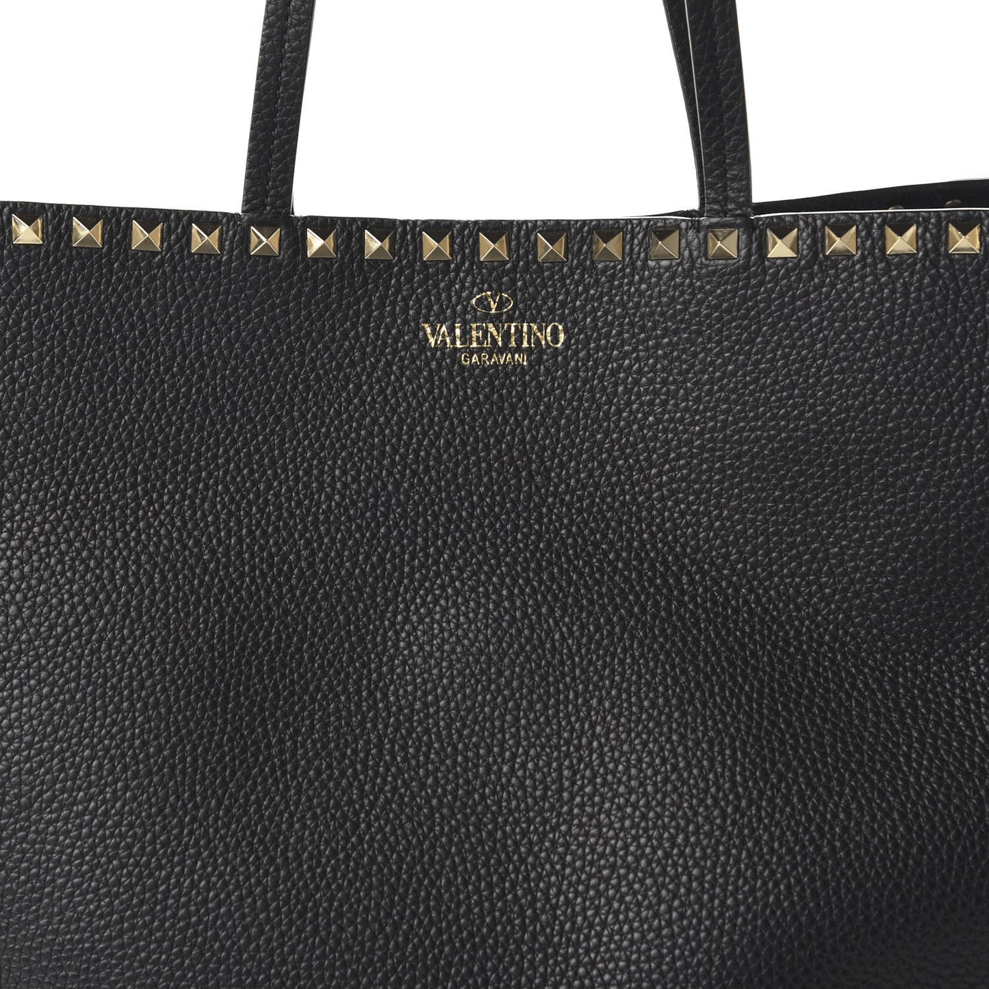 Grained Calfskin Rockstud Shoulder Tote Black