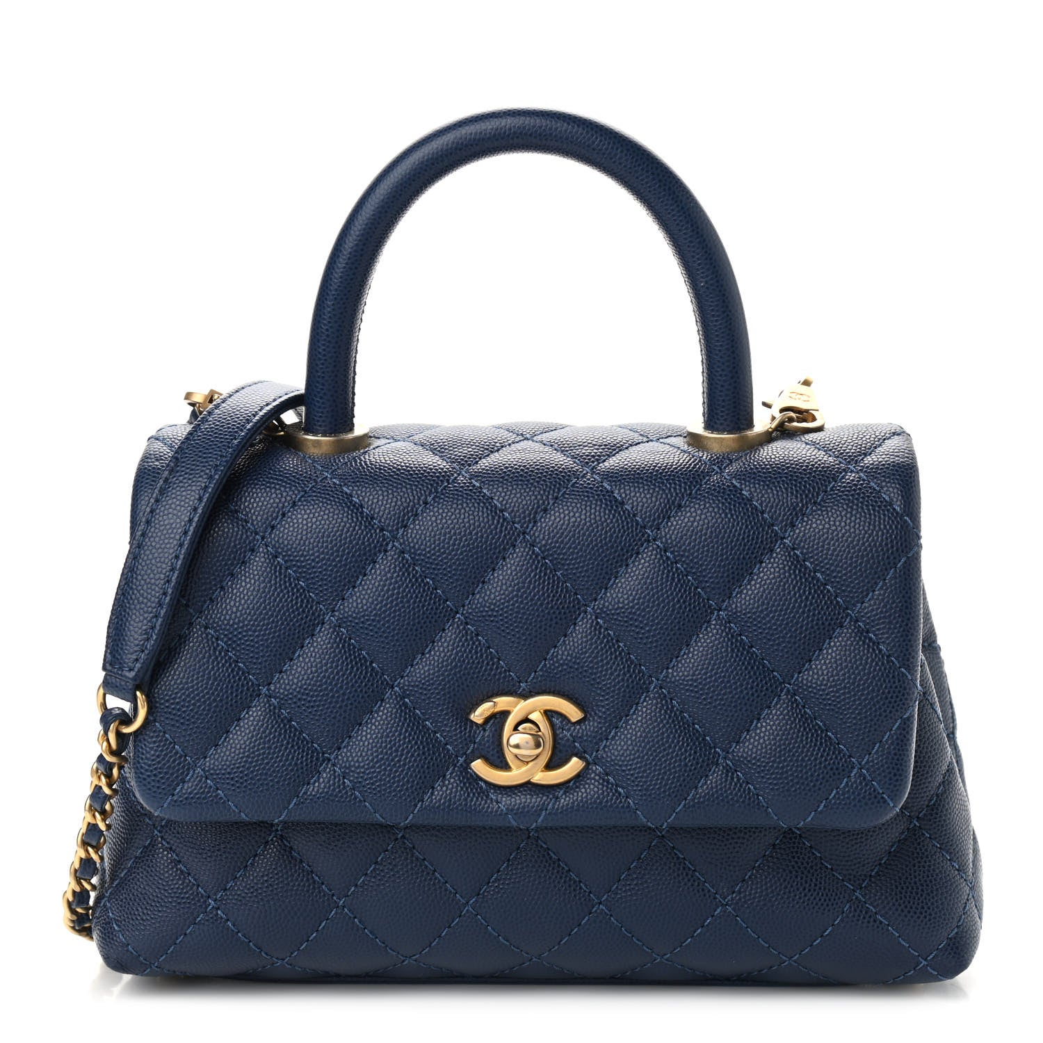 Chanel Caviar Quilted Mini Coco Handle Flap Navy Blue 1 of 9